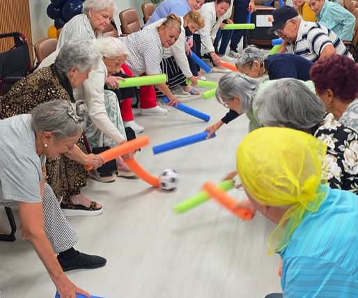 Seniors participating in physical and mental stimulation activities